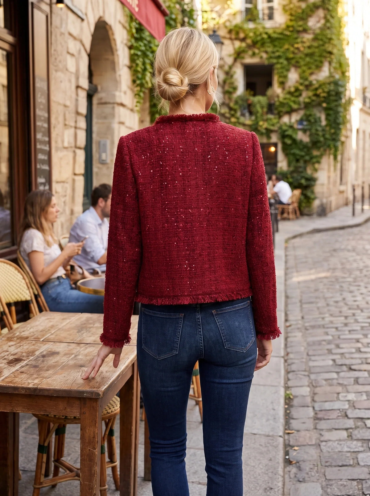Veste en Tweed à Franges et Boutons Métal – vue 4