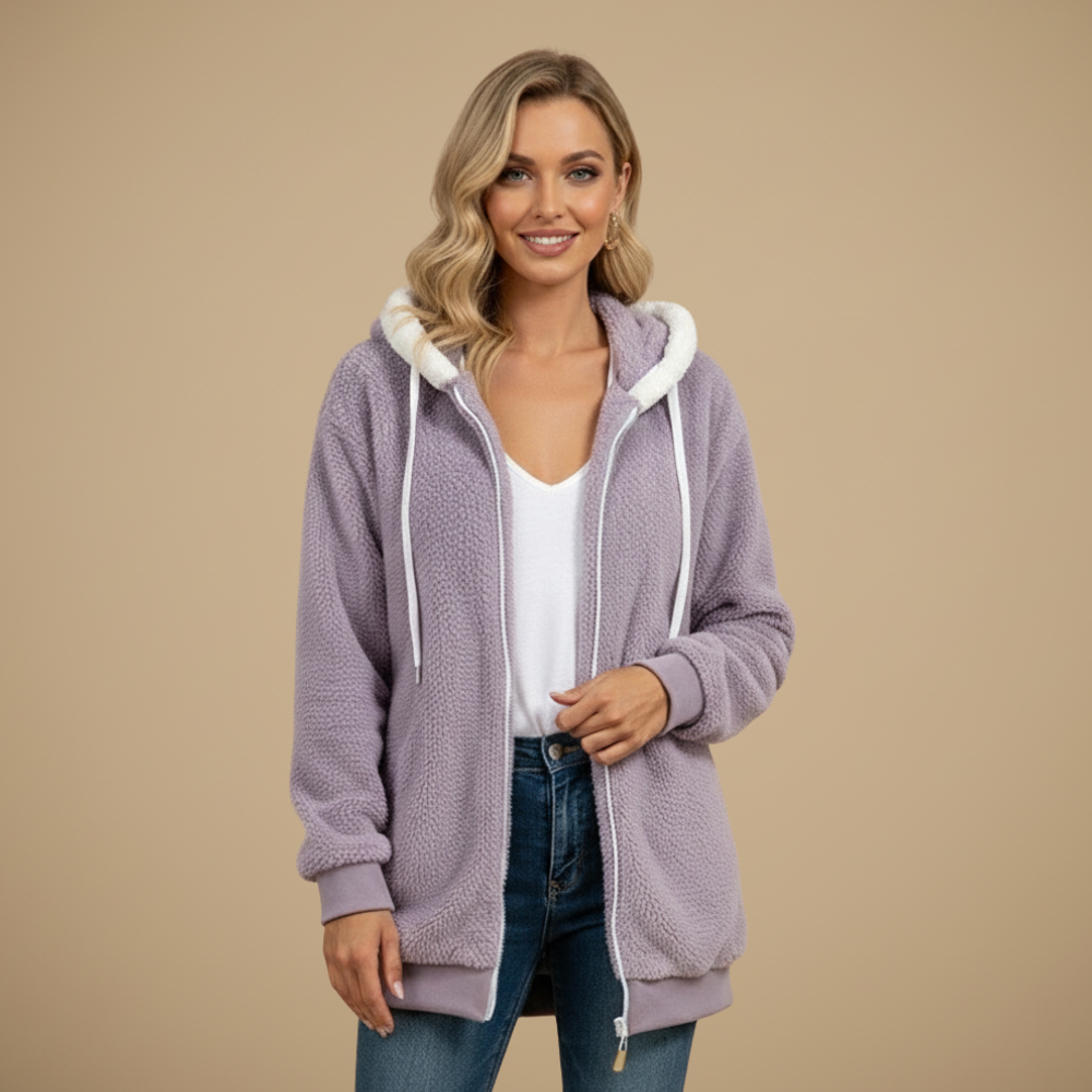 Veste Polaire Zippée à Capuche Coupe Ample – Lilas