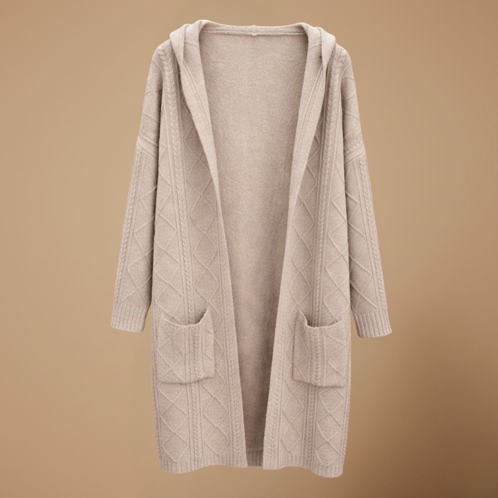 Gilet Long à Capuche en Maille Torsadée – vue 3