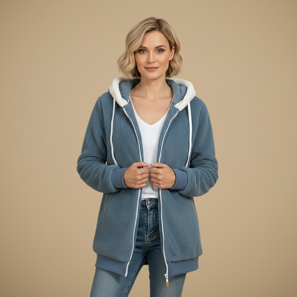 Veste Polaire Zippée à Capuche Coupe Ample – Bleu