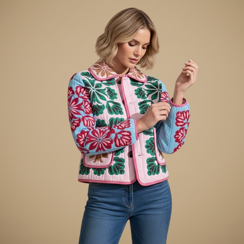 Veste en Coton Imprimé Fleurs à Col Rabattu – vue 2