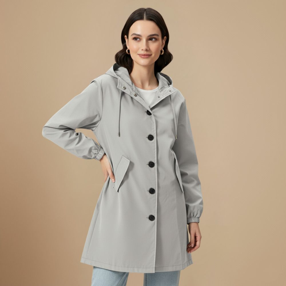 Coupe-Vent Mi-Long à Capuche Réglable – Gris