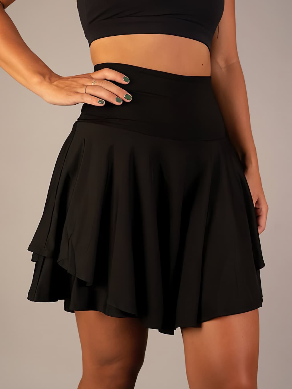 Jupe-Short de Tennis Taille Haute à Volants – Noir