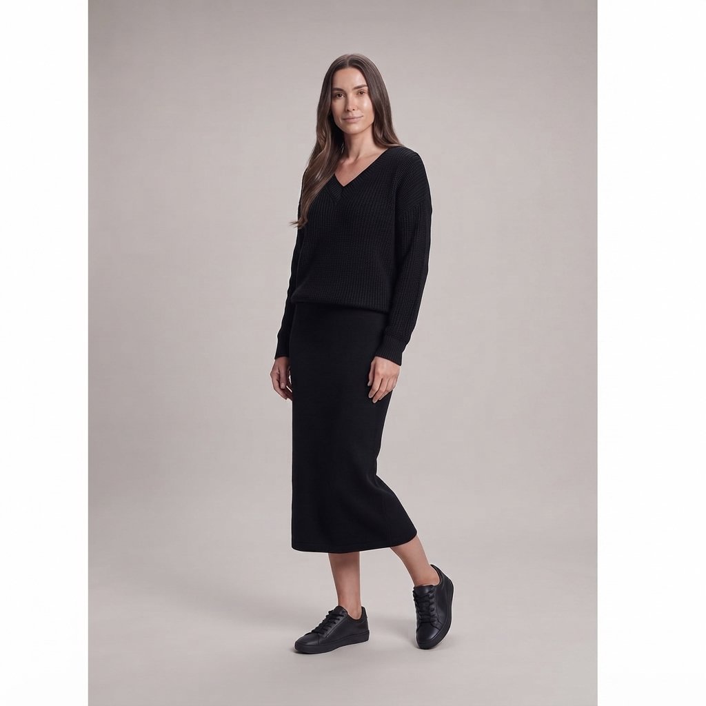 Ensemble Pull Ample et Jupe Longue en Maille – vue 2
