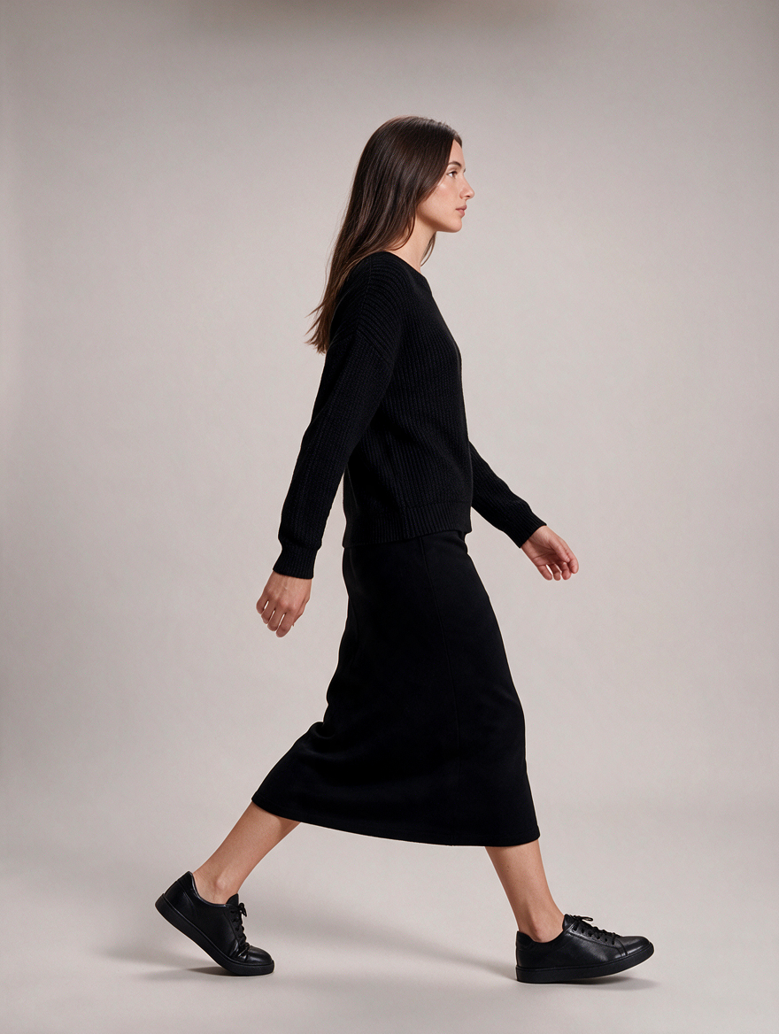 Ensemble Pull Ample et Jupe Longue en Maille – vue 4