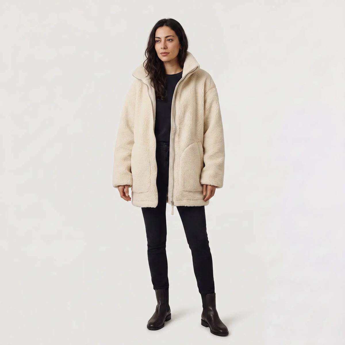 Veste Teddy Oversize Zippée Col Montant – vue 5