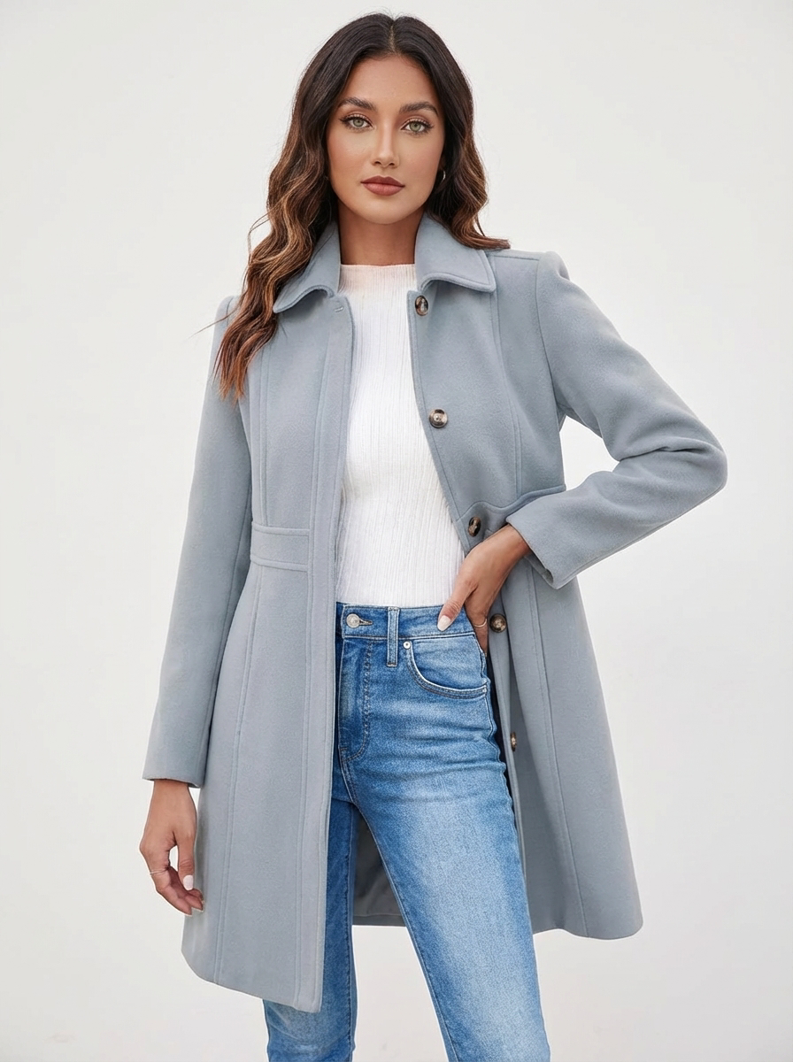 Manteau Ligne A Boutonné à Col Classique – Gris