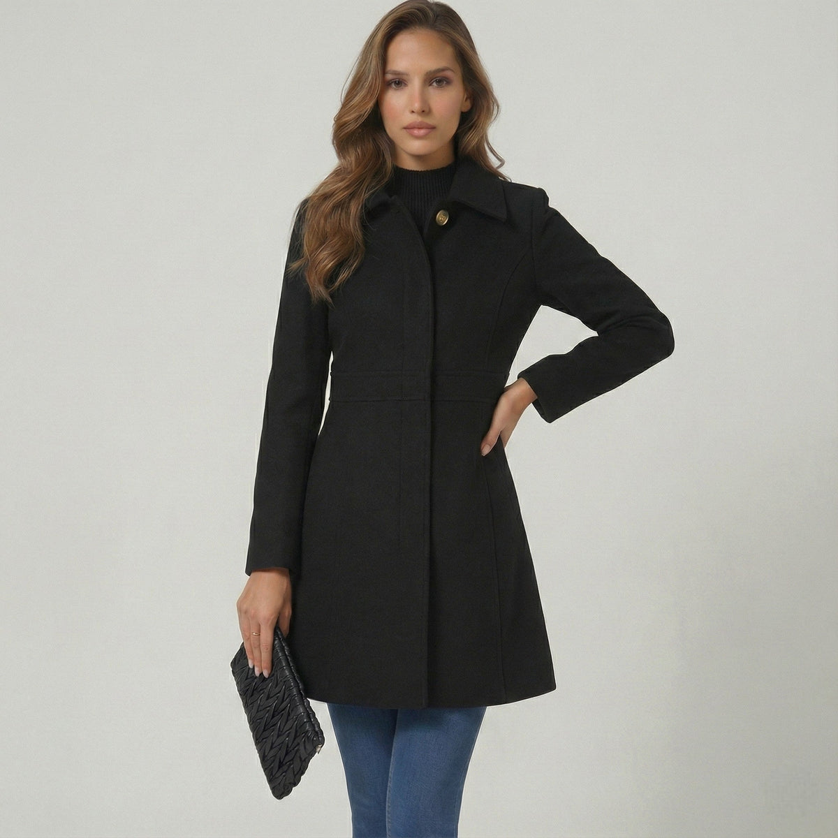 Manteau Ligne A Boutonné à Col Classique – Noir