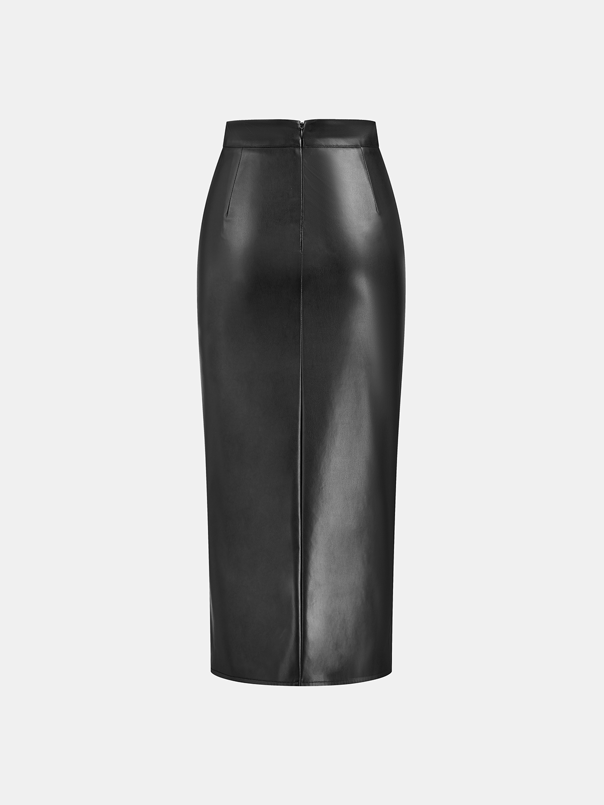 Jupe Midi en Similicuir Taille Haute avec Fente – vue 2