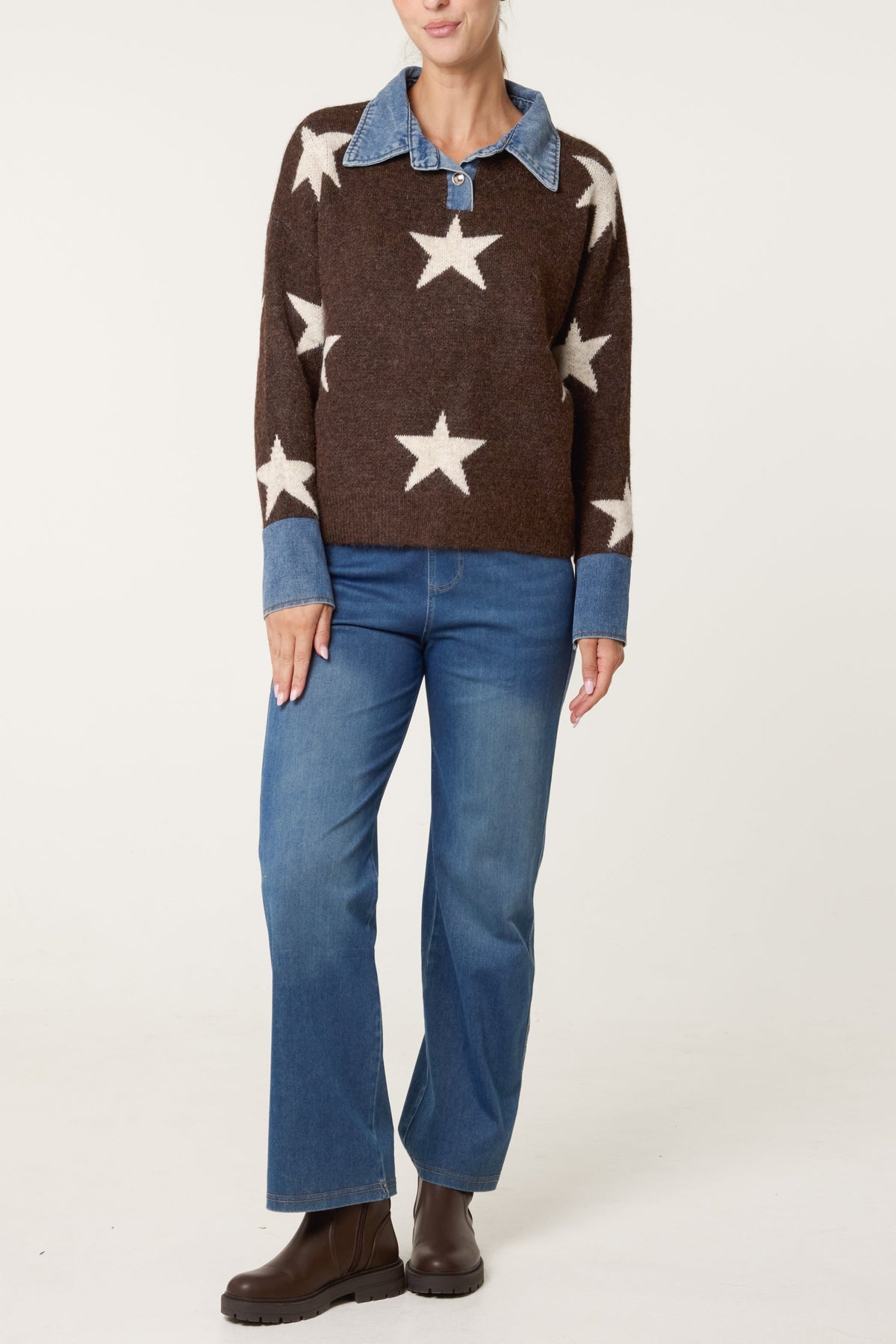 Pull Motif Étoiles à Col en Jean – vue 4