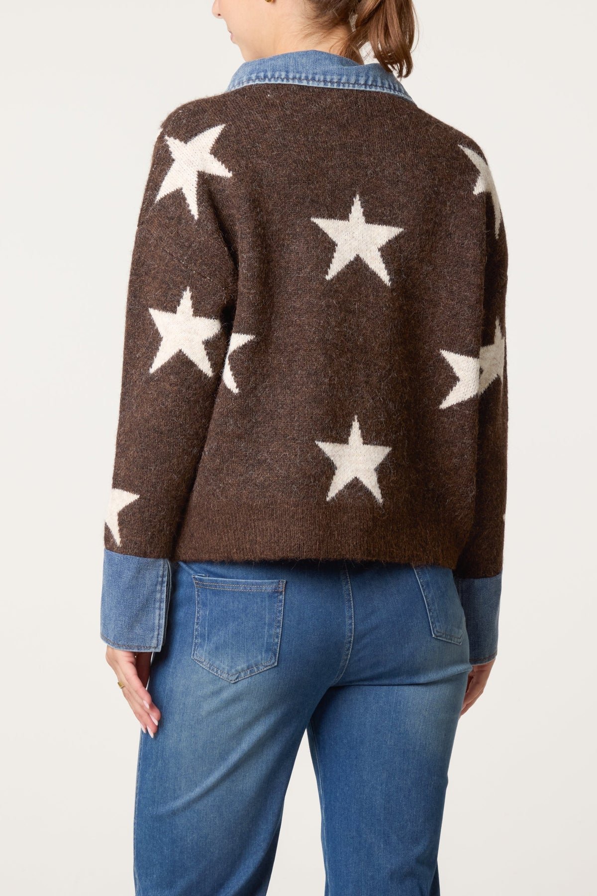 Pull Motif Étoiles à Col en Jean – vue 2