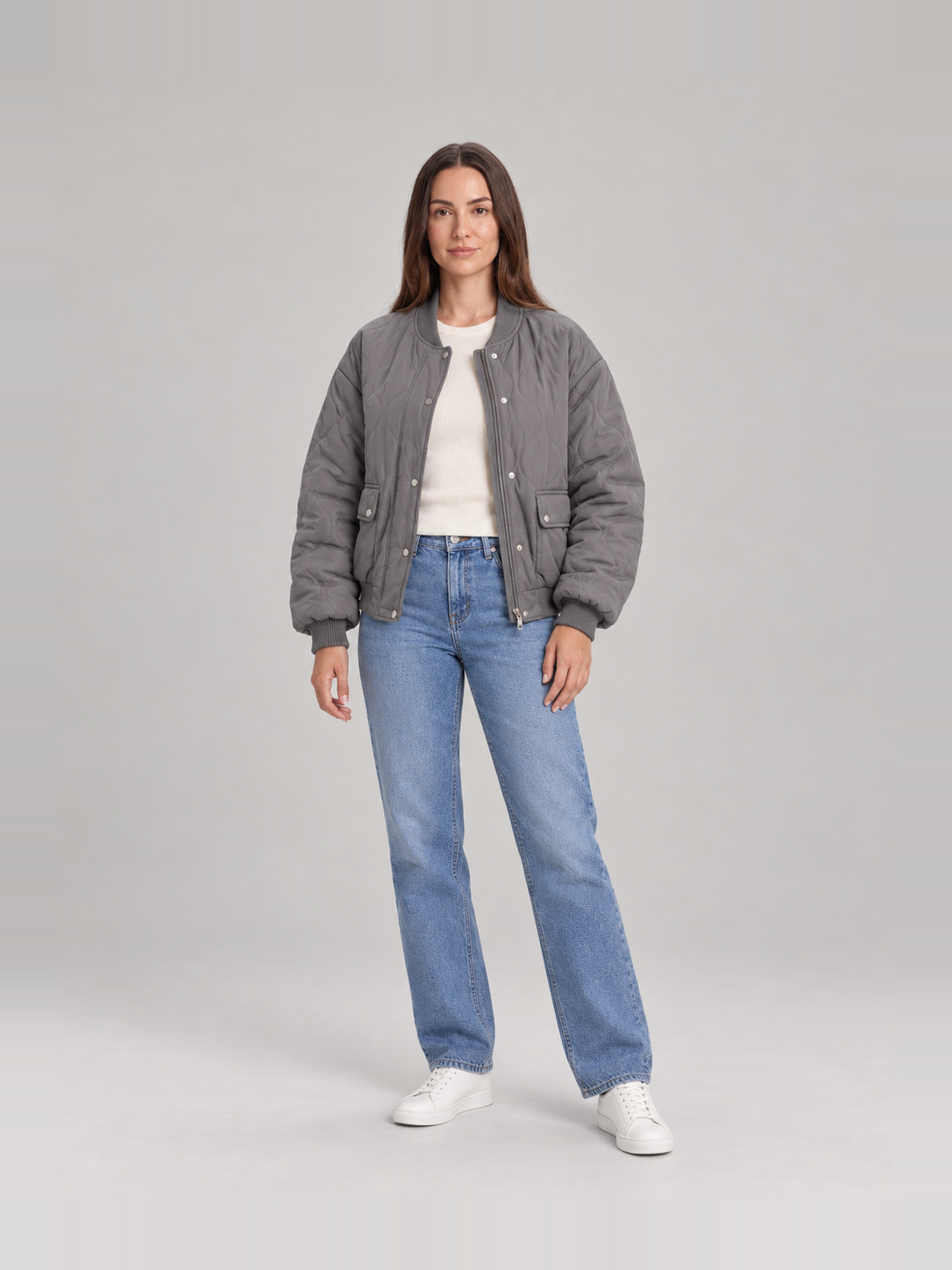 Blouson Bomber Matelassé Femme – Gris