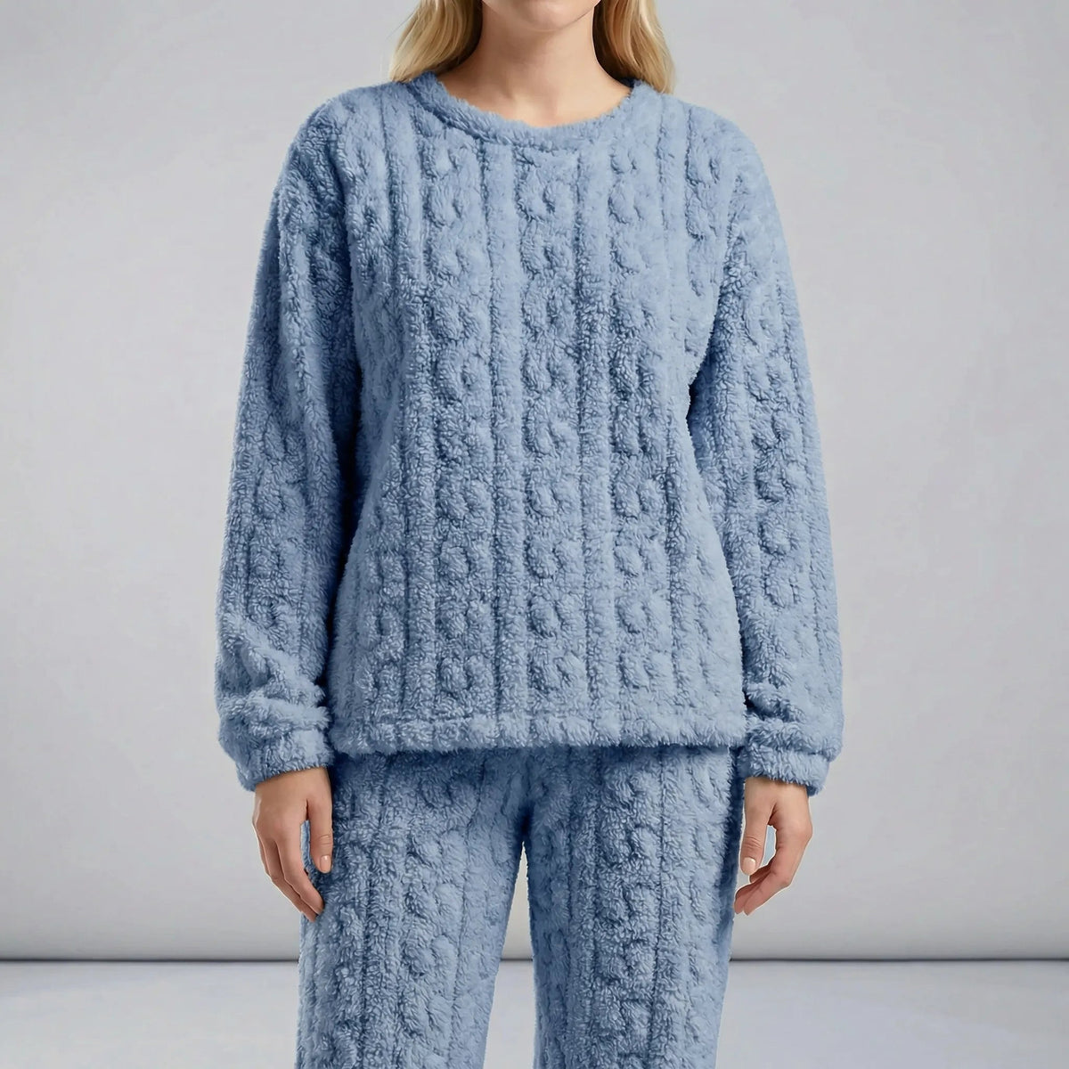 Pyjama Gratté Torsadé à Manches Longues – Bleu
