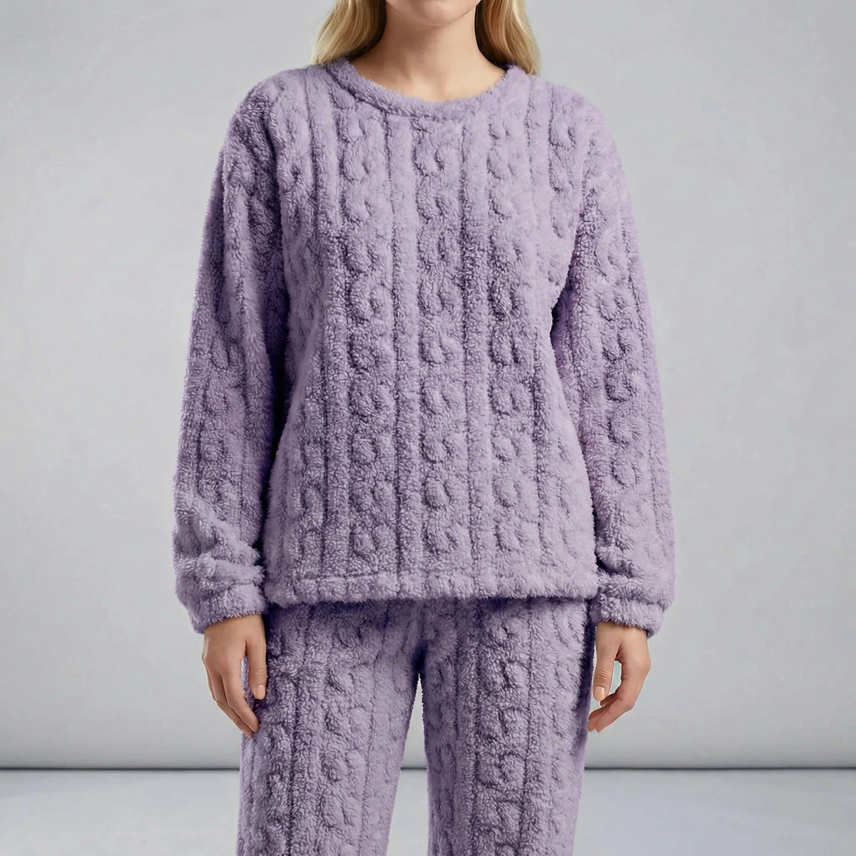 Pyjama Gratté Torsadé à Manches Longues – Lilas