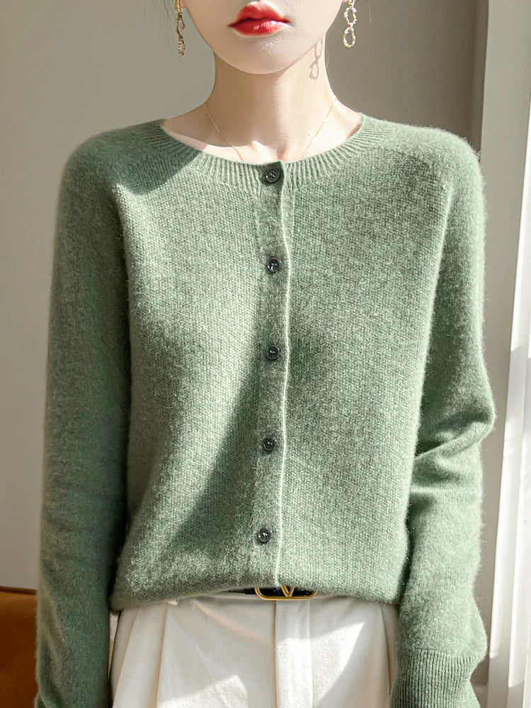 Gilet en Maille Fine de Coton Col Rond – Vert menthe