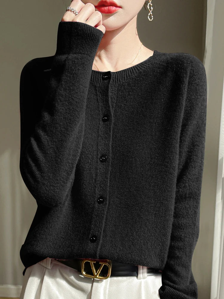 Gilet en Maille Fine de Coton Col Rond – Noir