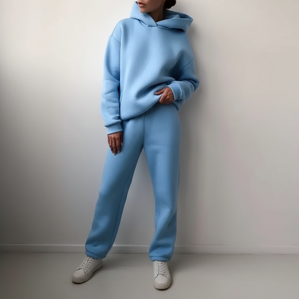Ensemble Sweat à Capuche et Jogging en Polaire – Bleu clair