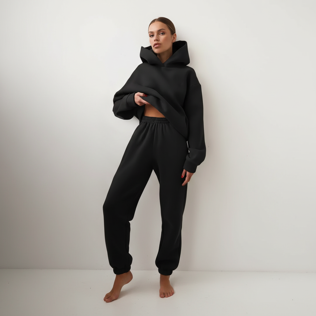 Ensemble Sweat à Capuche et Jogging en Polaire – Noir