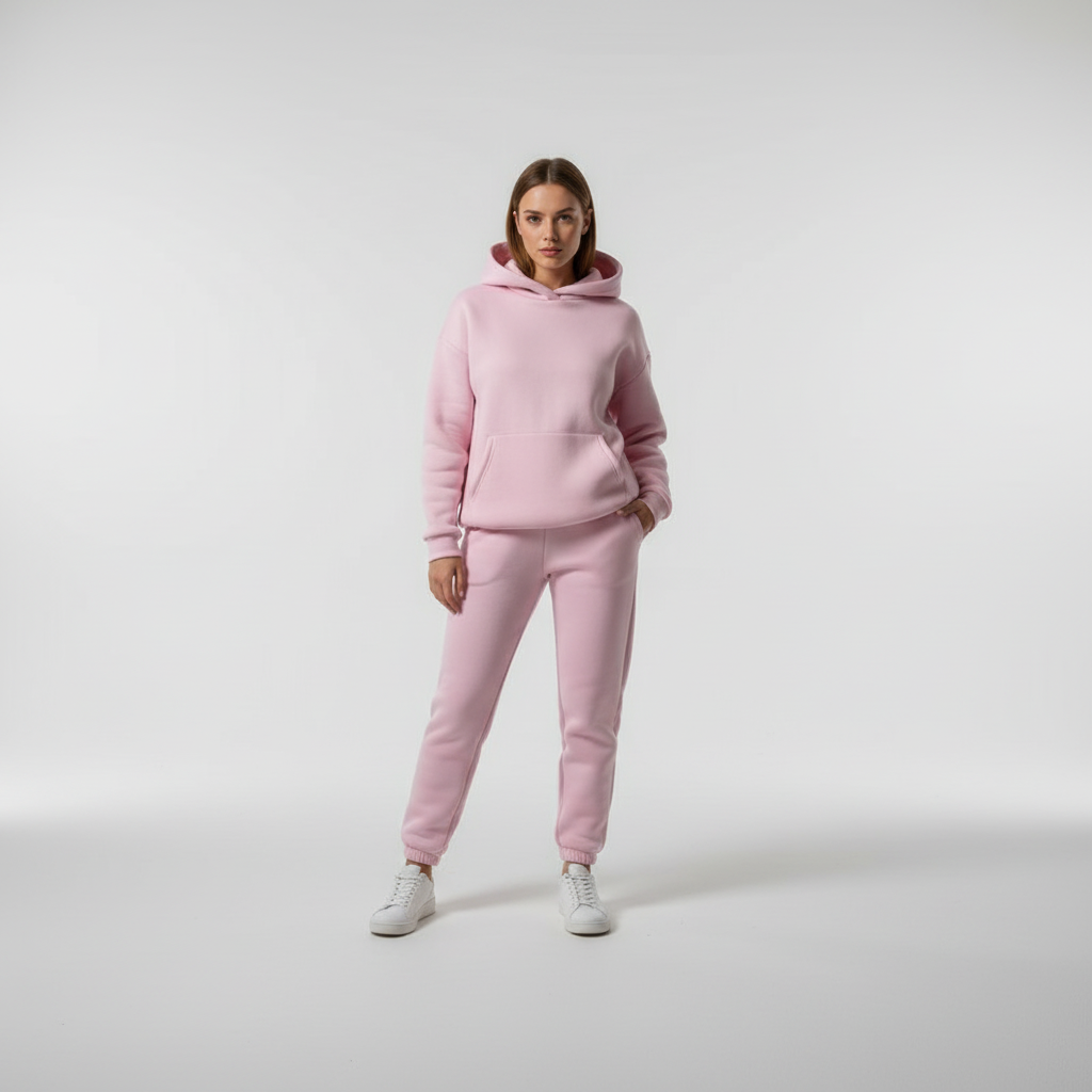 Ensemble Sweat à Capuche et Jogging en Polaire – Rose