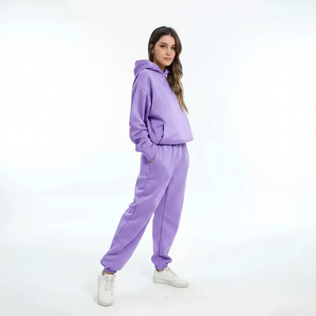 Ensemble Sweat à Capuche et Jogging en Polaire – Lilas
