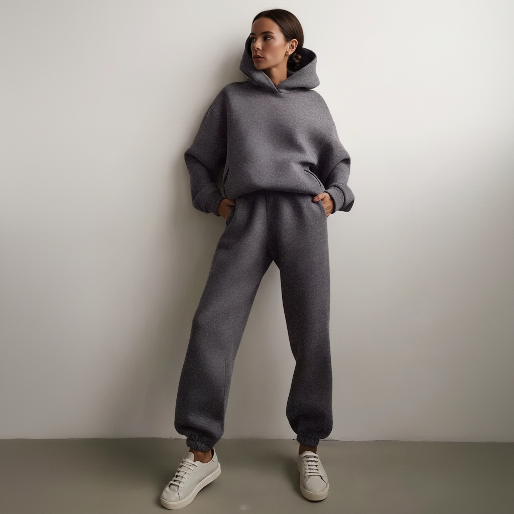 Ensemble Sweat à Capuche et Jogging en Polaire – Gris foncé