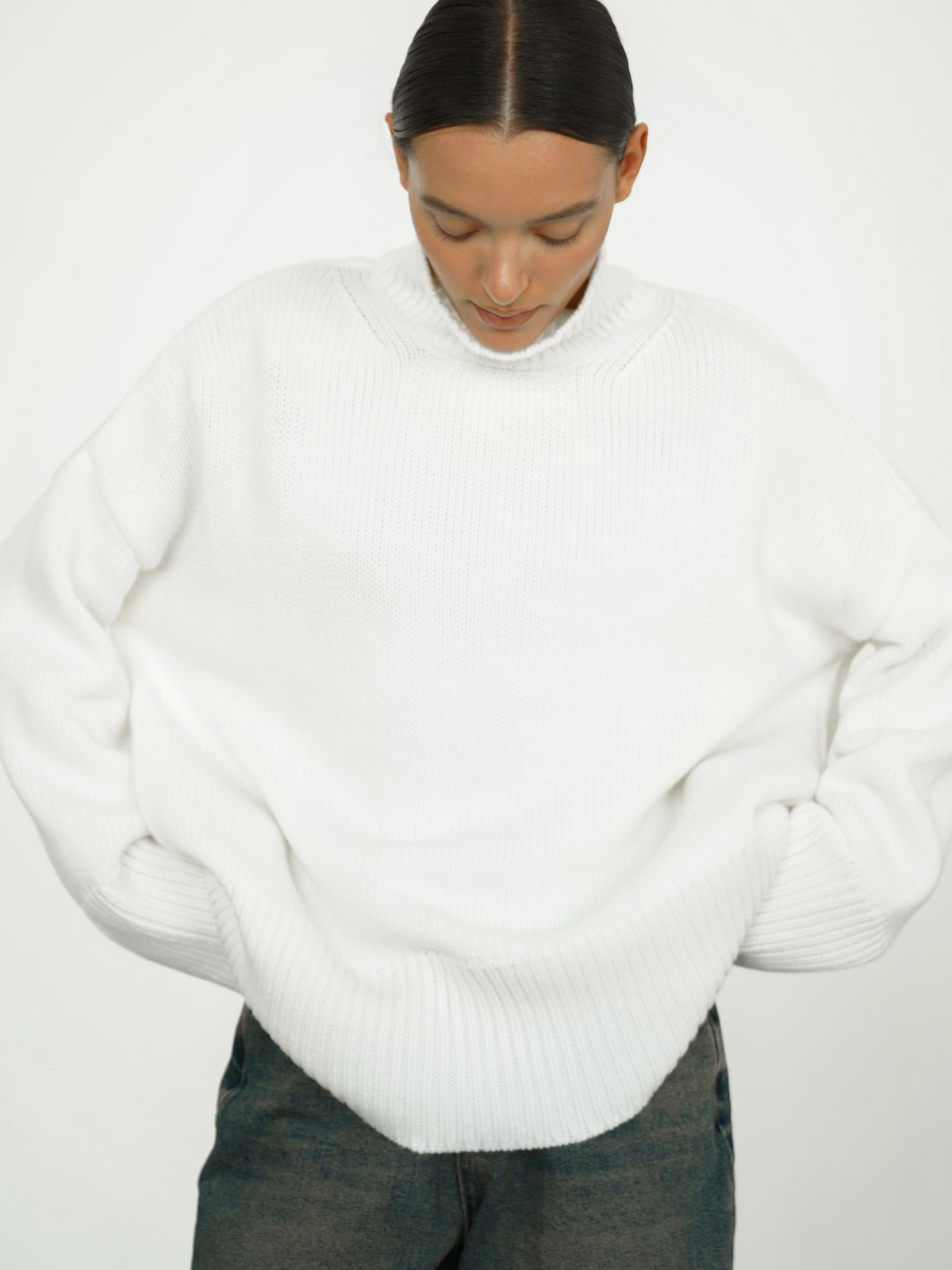 Pull Col Roulé en Maille Mélange Laine – vue 2