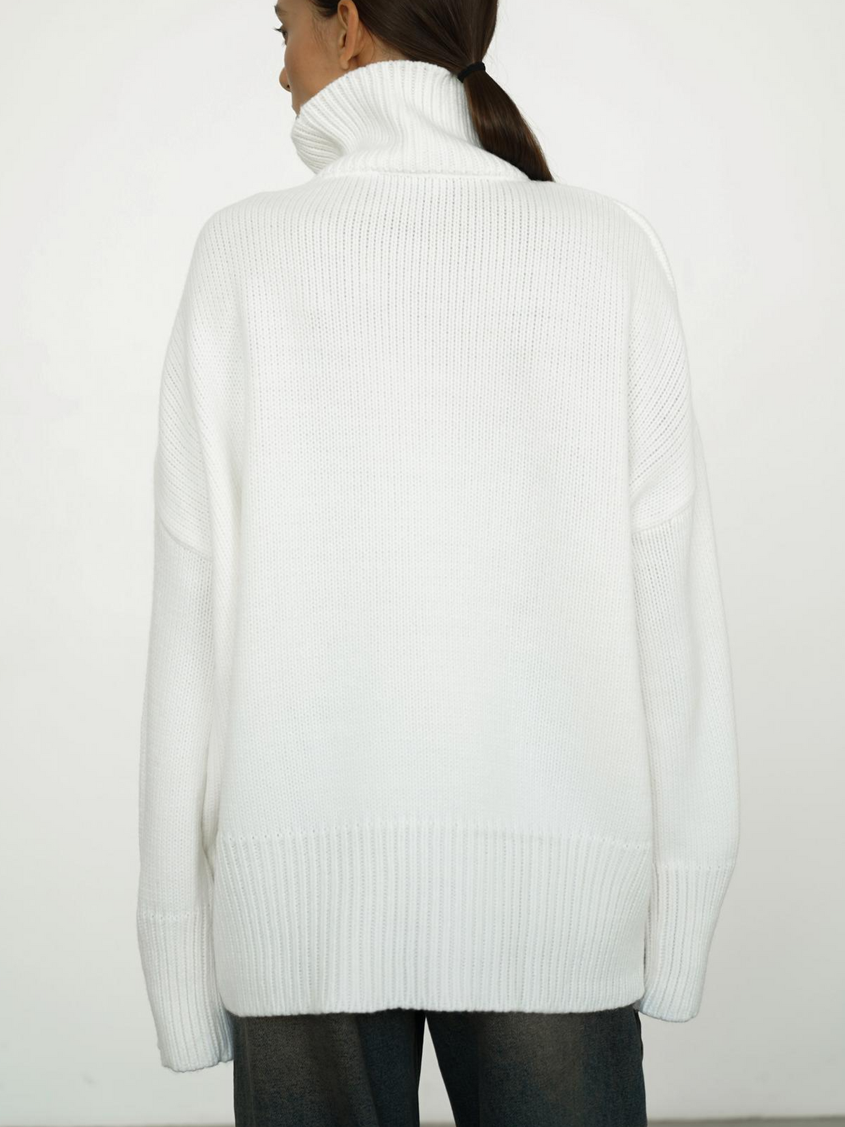 Pull Col Roulé en Maille Mélange Laine – vue 4