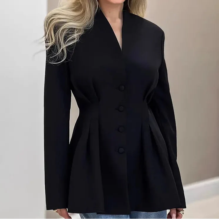 Veste Blazer Cintrée Col V à Manches Longues – vue 2