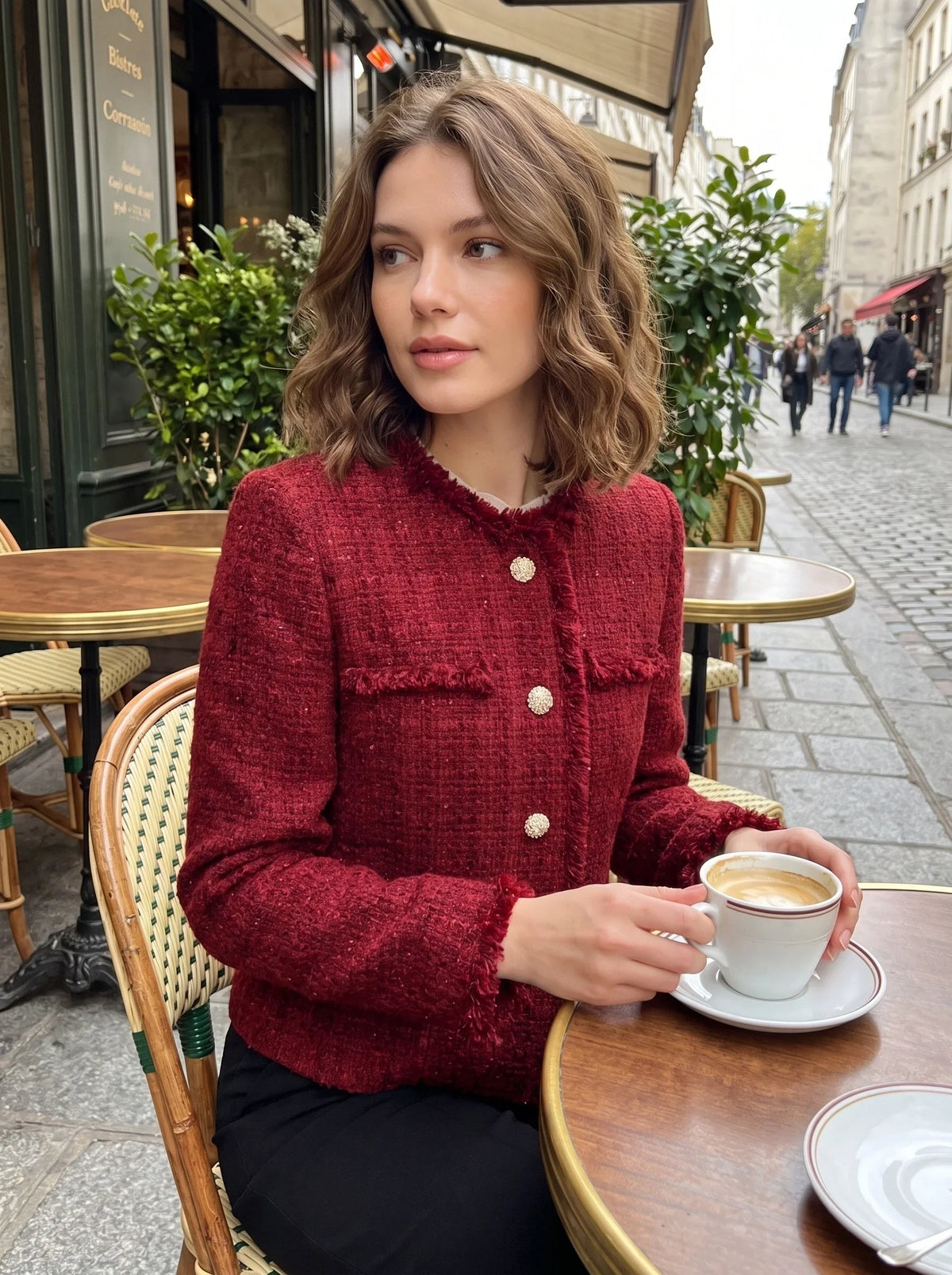 Veste en Tweed à Franges et Boutons Métal – vue 2
