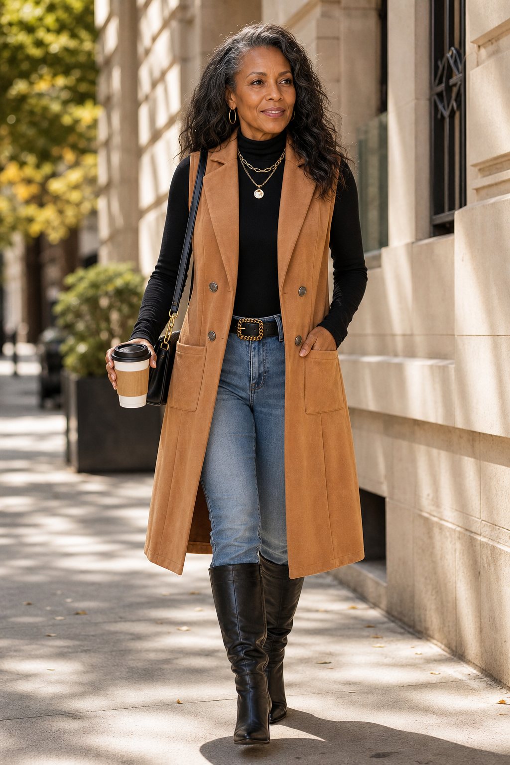 Gilet Long Sans Manches Devant Ouvert – vue 3