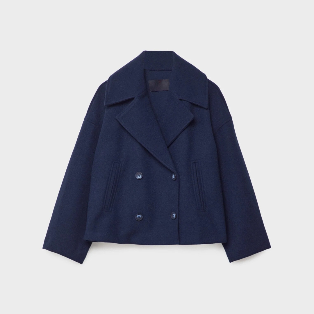 Caban Court Croisé à Double Boutonnage – Bleu marine