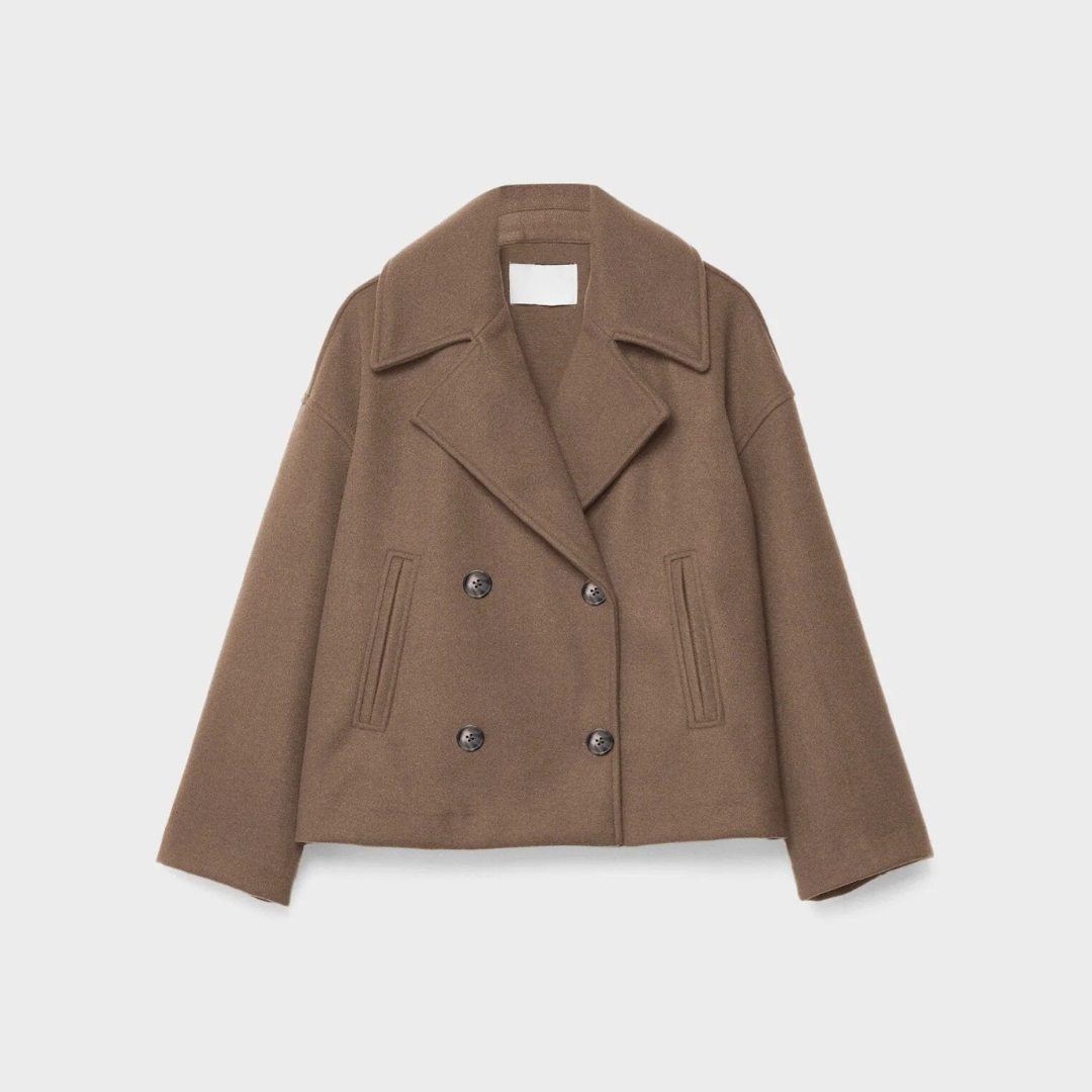 Caban Court Croisé à Double Boutonnage – Marron clair