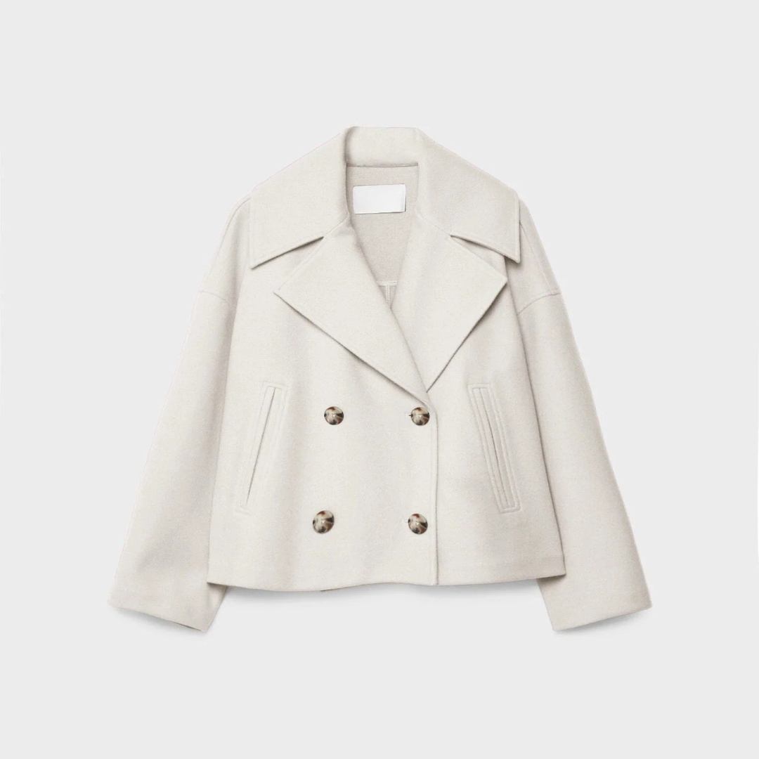 Caban Court Croisé à Double Boutonnage – Blanc cassé
