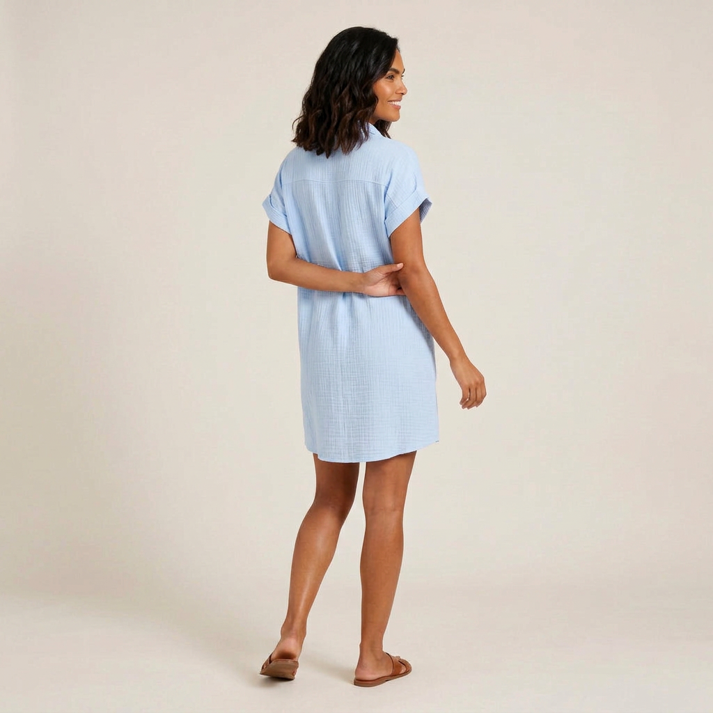Robe Chemise en Gaze de Coton à Boutons Bois – vue 5