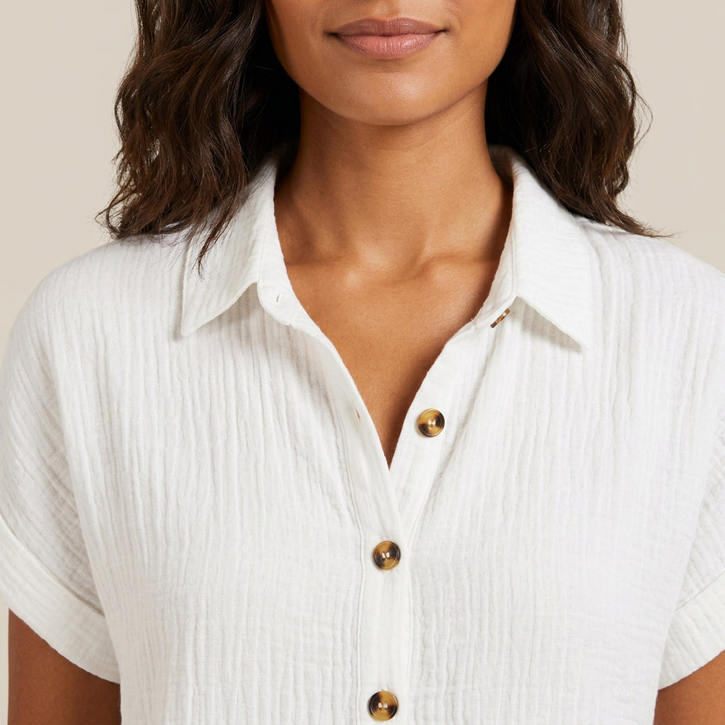 Robe Chemise en Gaze de Coton à Boutons Bois – vue 3
