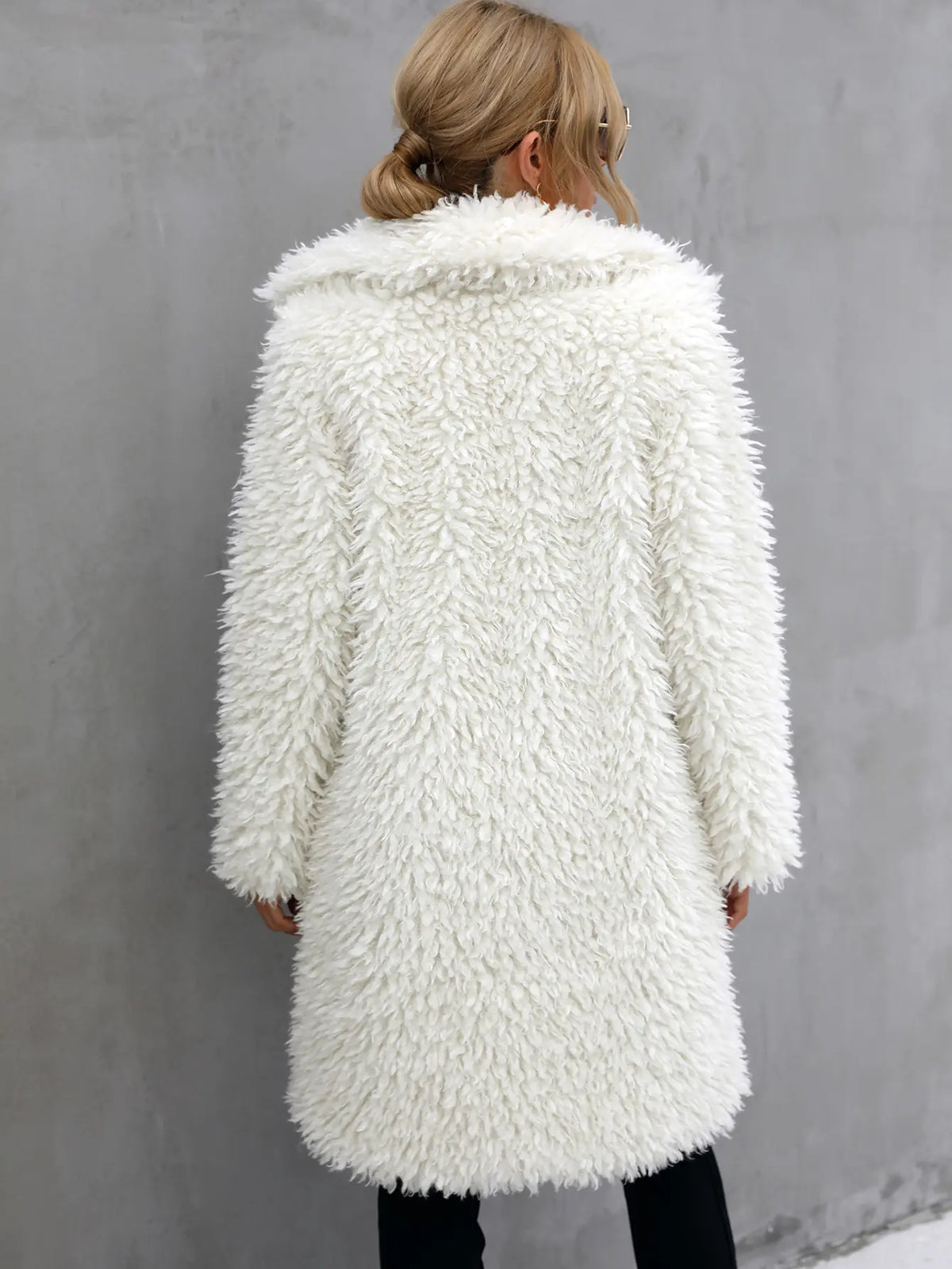 Manteau Long en Imitation Fourrure Blanc Crème – vue 4