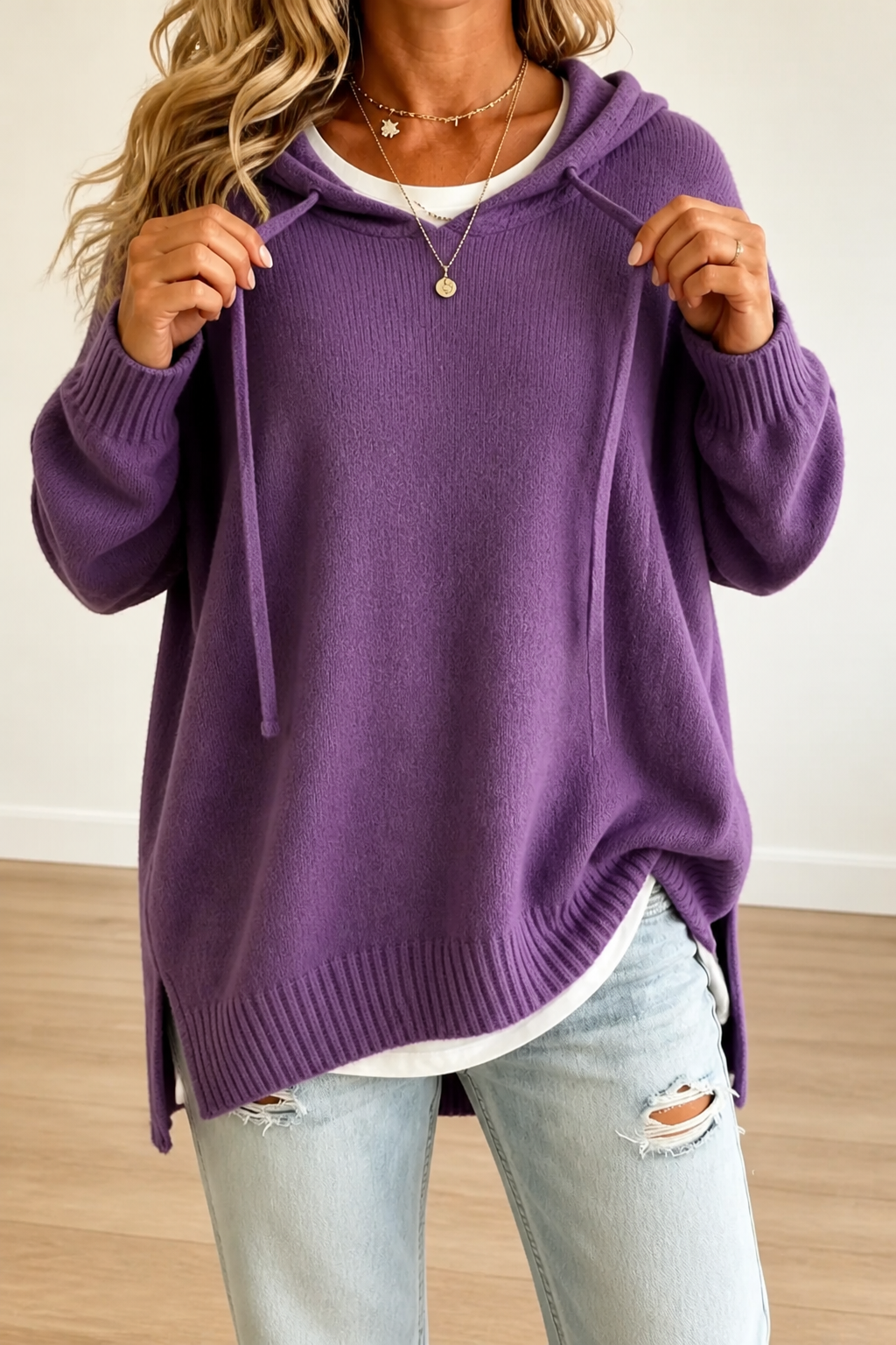 Pull Oversize à Capuche en Maille Acrylique – Violet