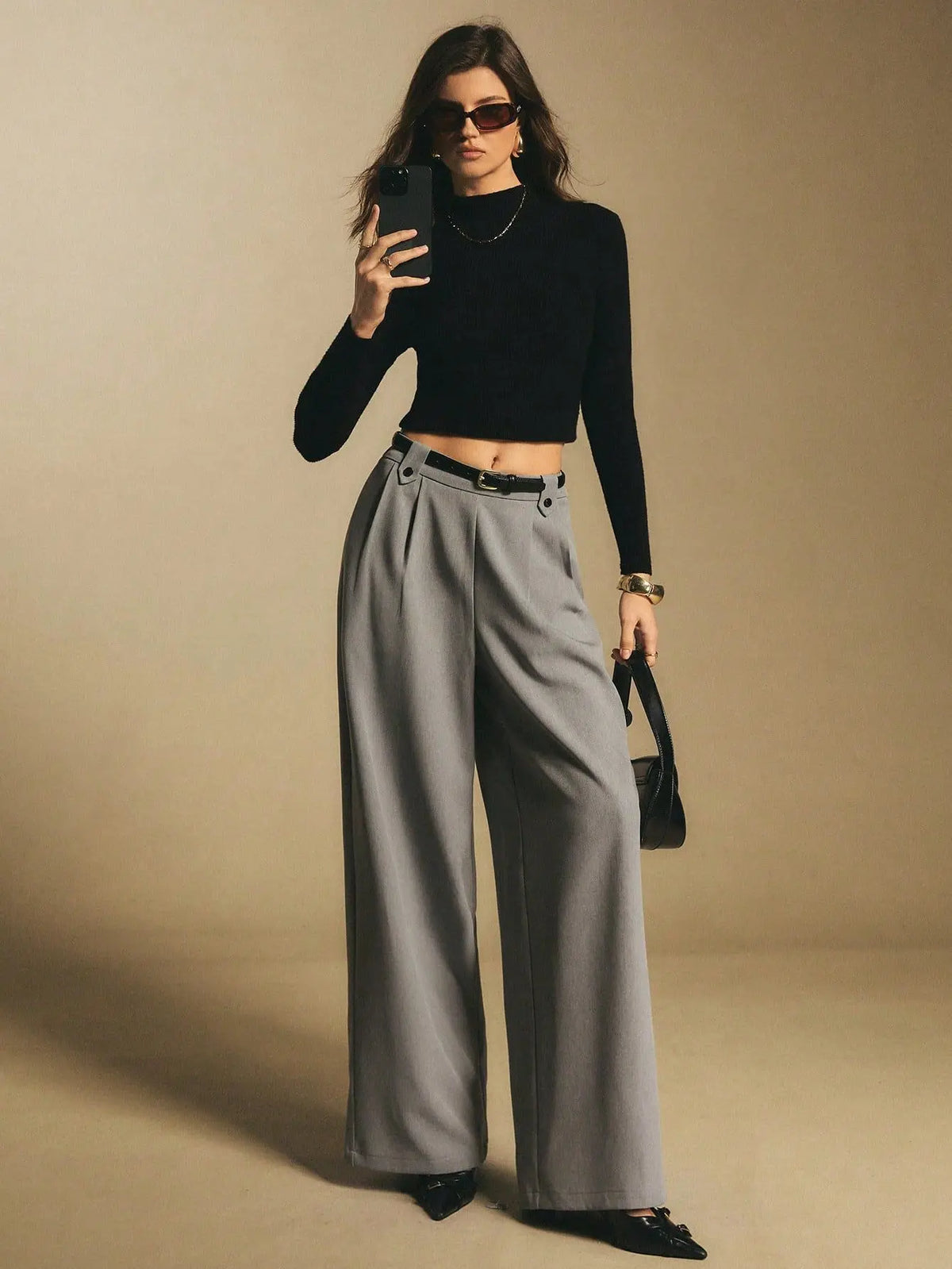 Pantalon Large Taille Haute à Pinces – vue 3