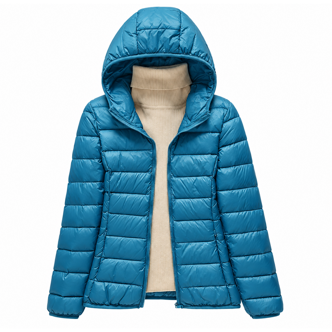 Doudoune Légère Compressible à Capuche – Turquoise