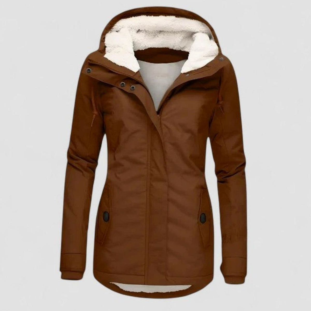 Parka Imperméable Doublée Sherpa à Capuche – Cognac