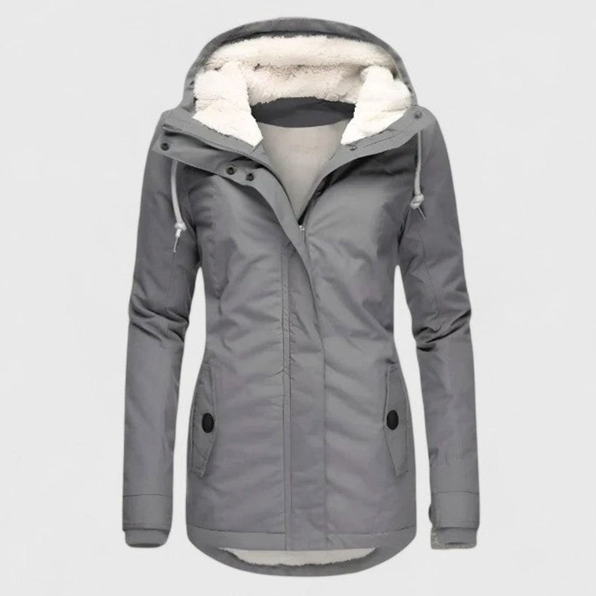 Parka Imperméable Doublée Sherpa à Capuche – Gris
