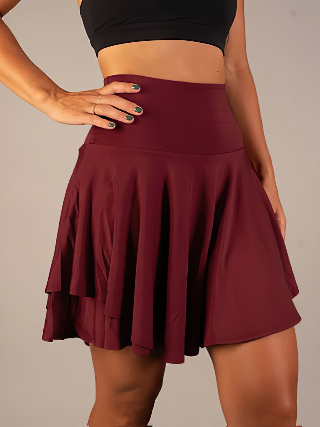 Jupe-Short de Tennis Taille Haute à Volants – Bordeaux