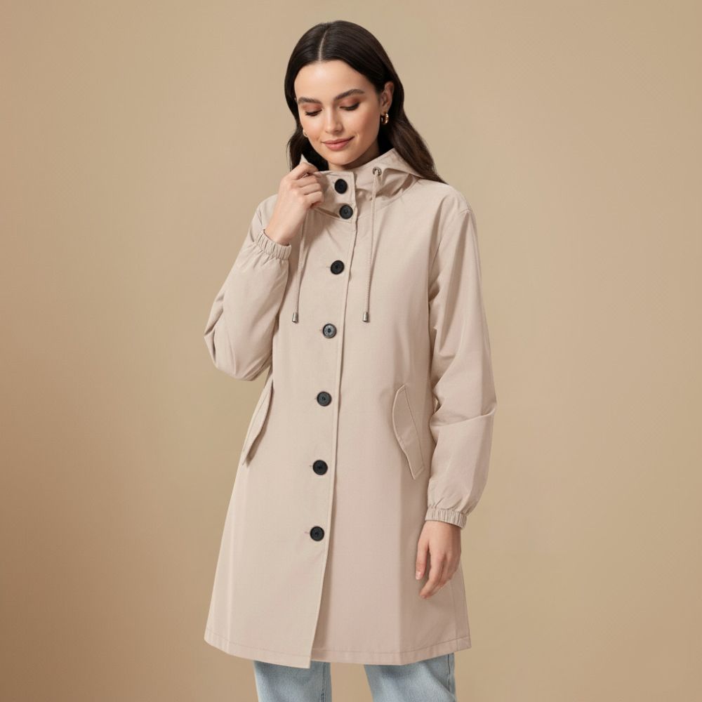 Coupe-Vent Mi-Long à Capuche Réglable – Beige