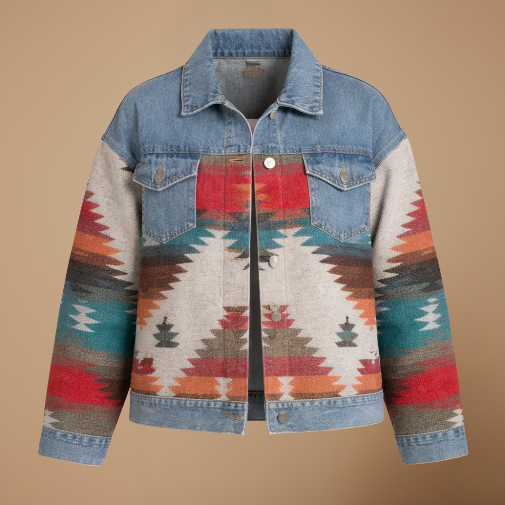 Veste en Jean Patchwork à Motifs Géométriques – vue 4