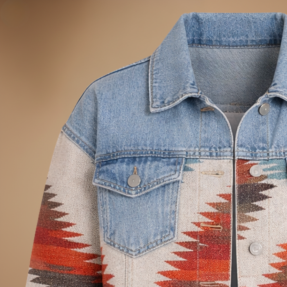 Veste en Jean Patchwork à Motifs Géométriques – vue 5