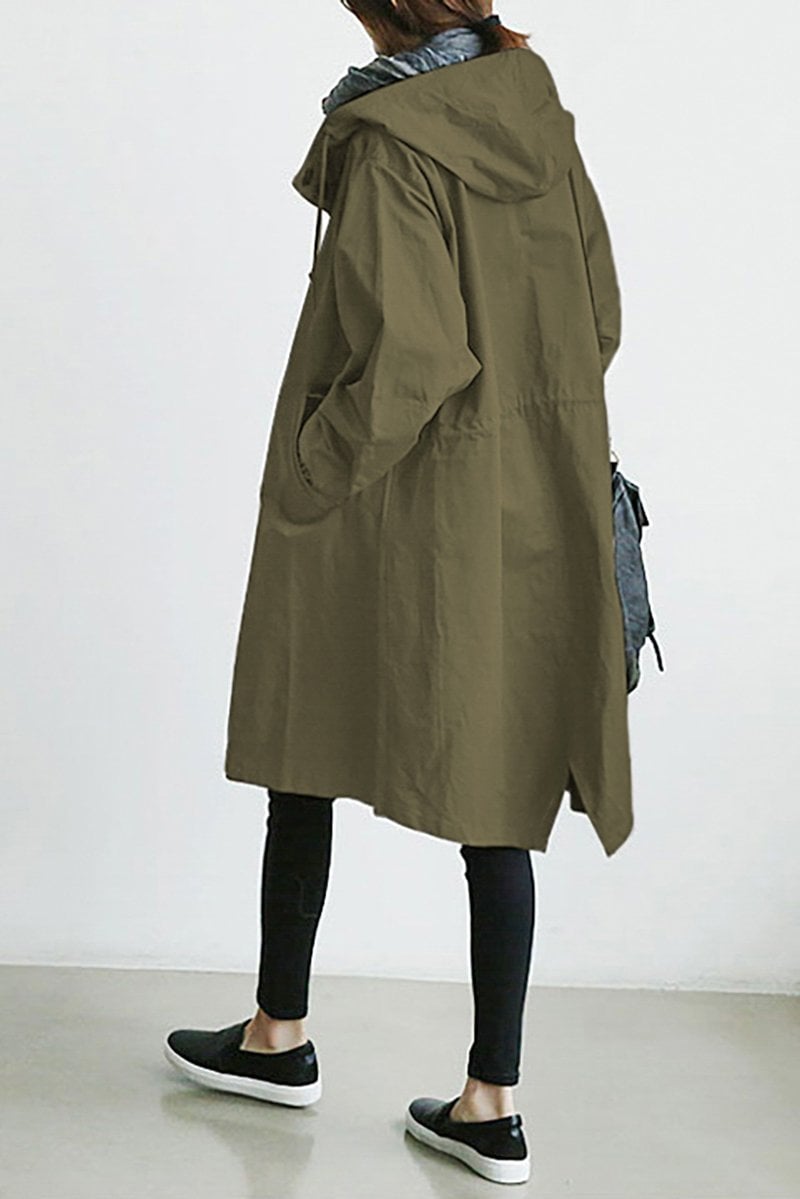Trench à Capuche Déperlant Mi-Long – Vert militaire