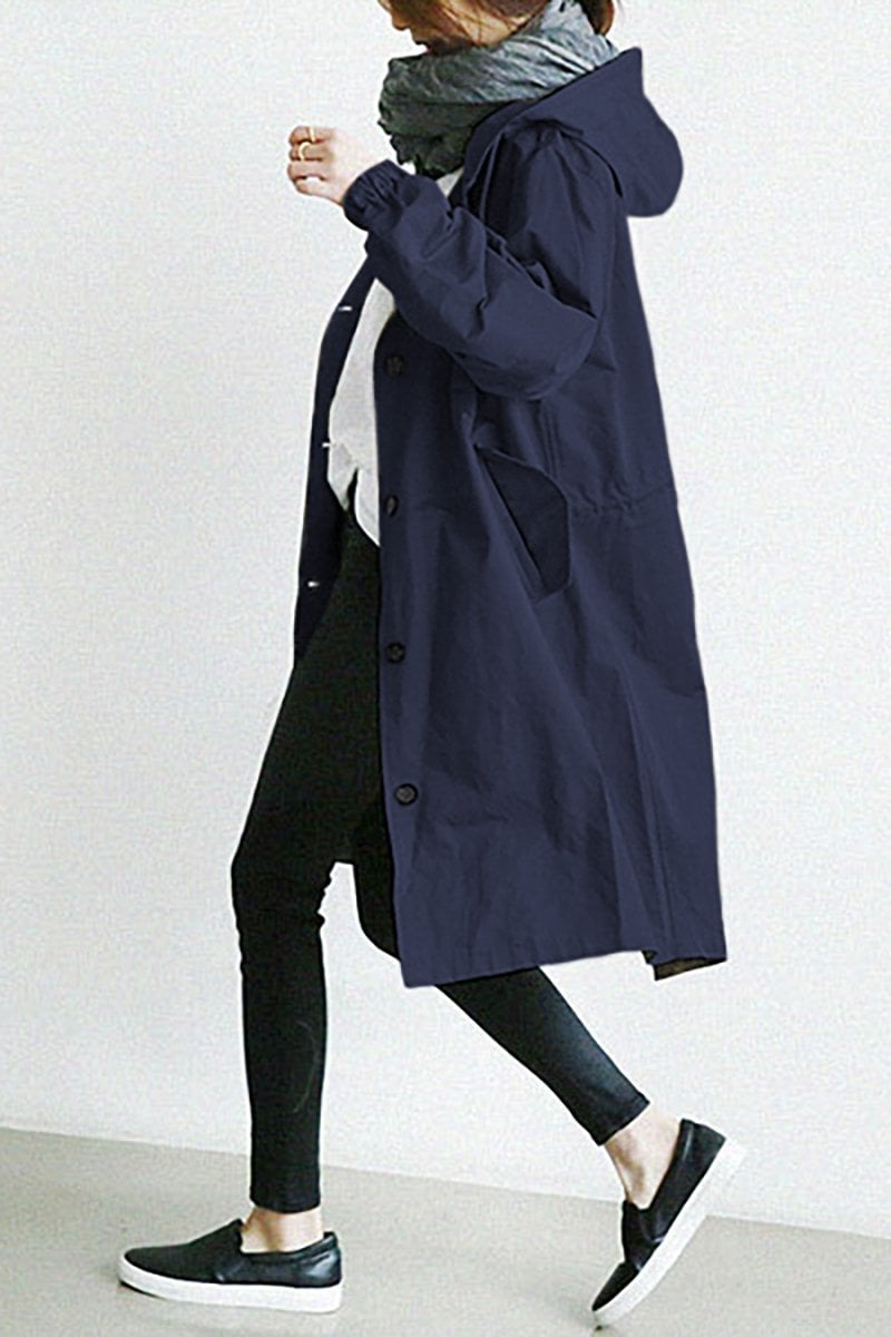 Trench à Capuche Déperlant Mi-Long – Bleu marine