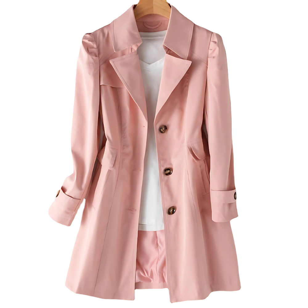 Trench Cintré Croisé à Col Revers – Rose
