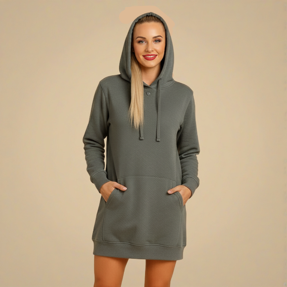 Robe Sweat Courte à Capuche et Poche Kangourou – Gris