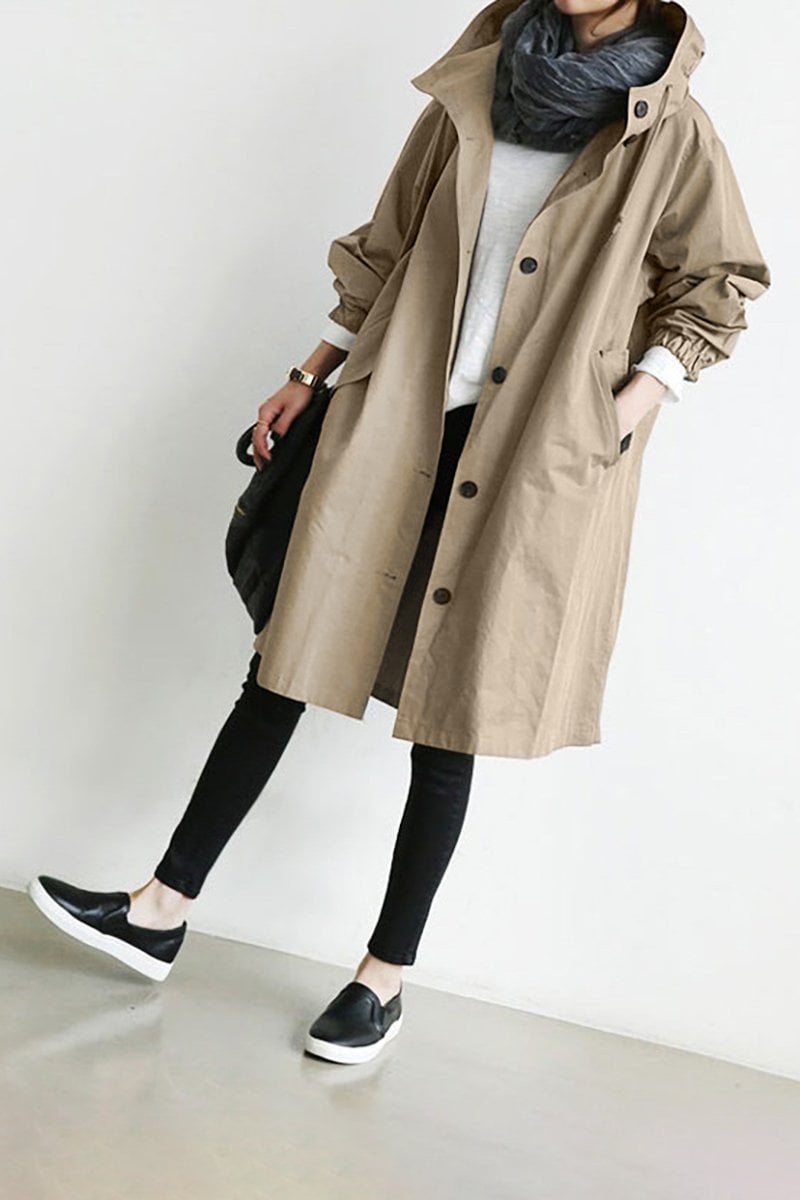 Trench à Capuche Déperlant Mi-Long – Beige